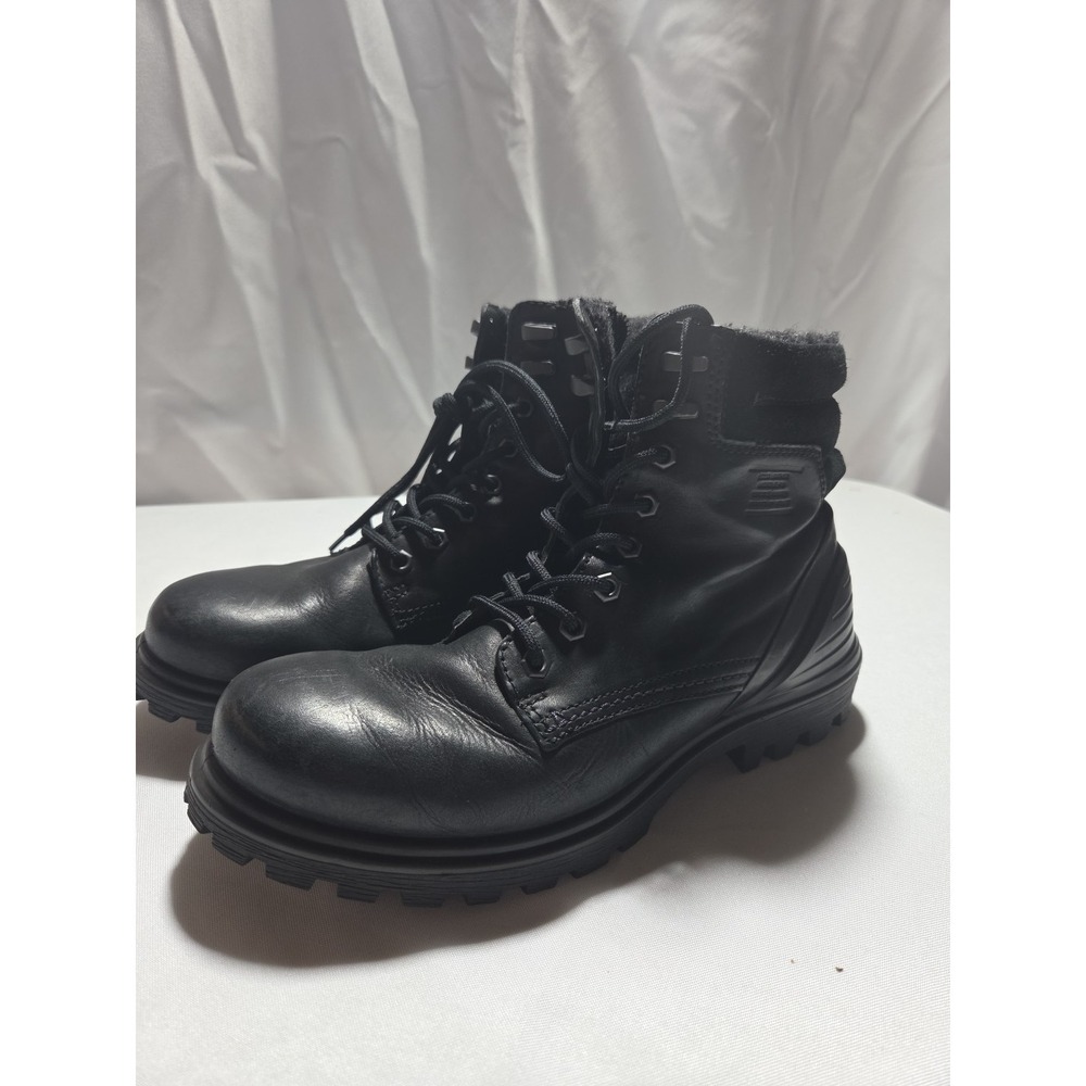Womens 9 40 Ecco TREDTRAY 46032351052 BlackLeather Ankle Boots Laceup Wool Lined